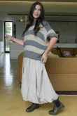  Big Softie Block Stripe Cap Sleeve Knit Top Steel /15=